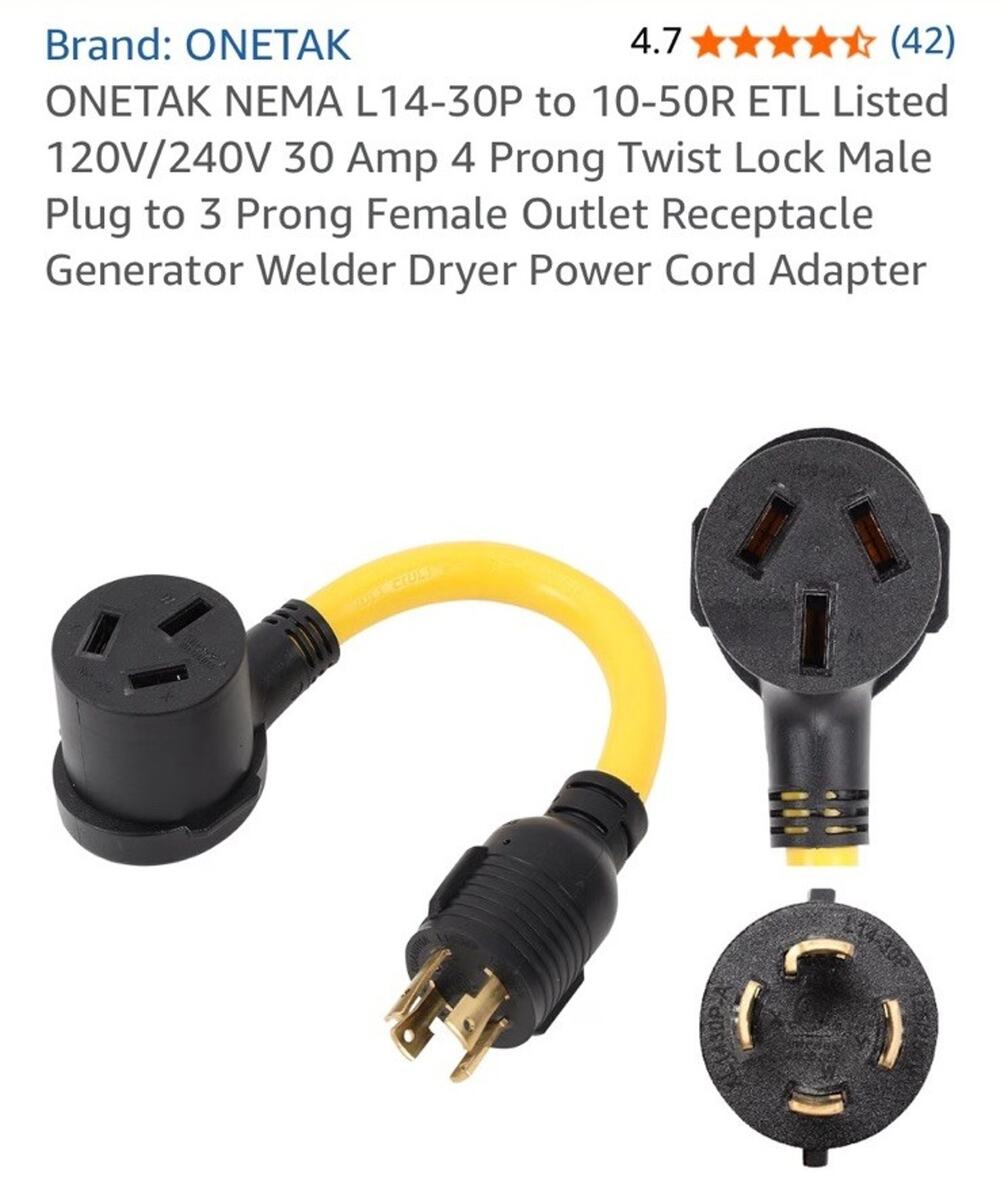 ONETAK NEMA L14-30P to 10-50R ETL Listed 120V/240V 30 Amp 4 Prong Twist Lock ...